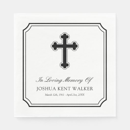 Serviette En Papier Croix Élégante En Mémoire Amoureuse Funérailles (Devant)