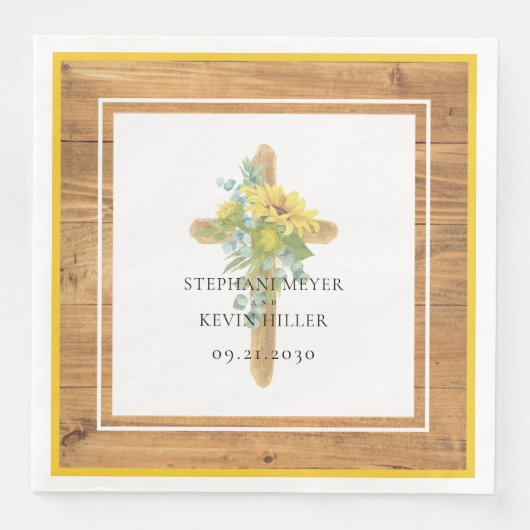 Serviette En Papier Croix en bois de tournesol rustique pour mariage e (Devant)