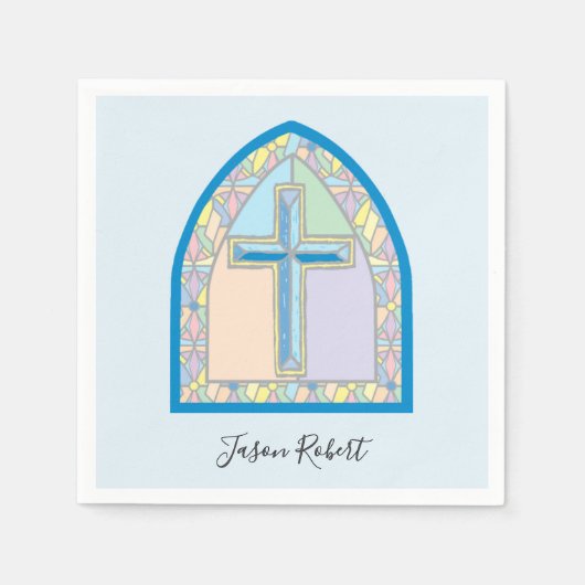 Serviette En Papier Croix en verre bleu Première communion serviettes (Devant)