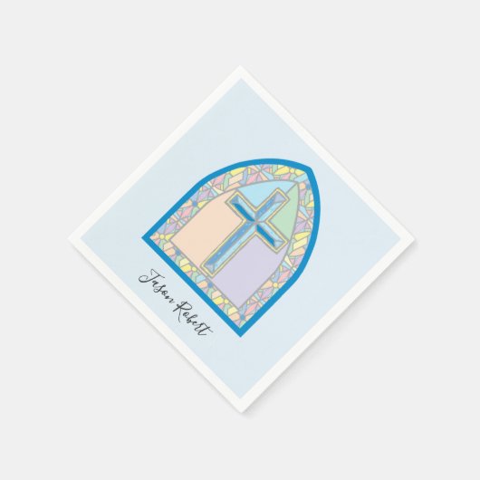 Serviette En Papier Croix en verre bleu Première communion serviettes (Coin)