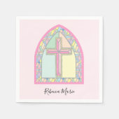 Serviette En Papier Croix en verre rose Première communion serviettes (Devant)