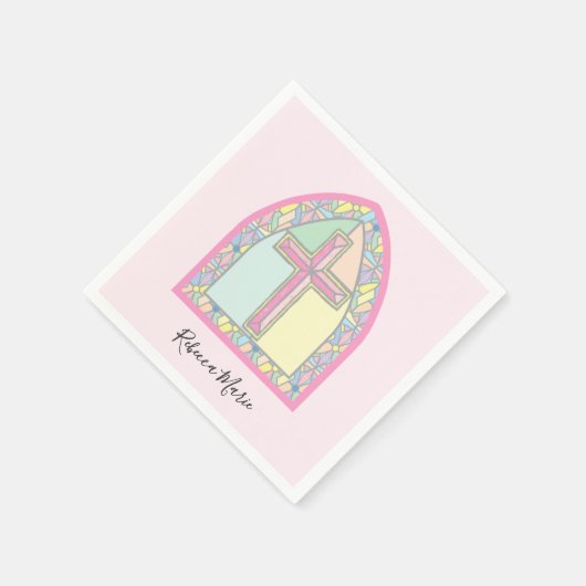 Serviette En Papier Croix en verre rose Première communion serviettes (Coin)