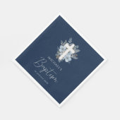 Serviette En Papier croix florale bleu marine baptême (Coin)