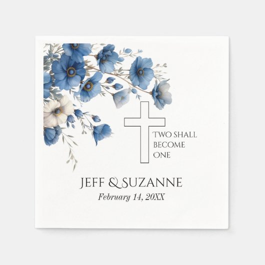 Serviette En Papier Croix Florale Bleue Deux deviennent un Mariage (Devant)