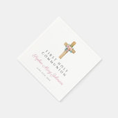 Serviette En Papier Croix florale moderne Première communion fille (Coin)
