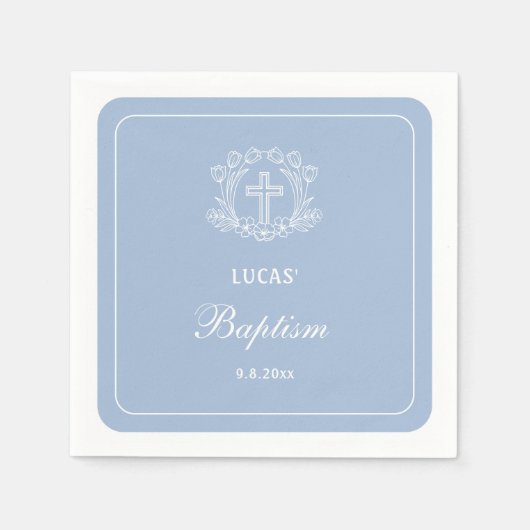 Serviette En Papier Croix florale simple sur Baptême bleu clair (Devant)