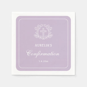 Serviette En Papier Croix florale simple sur Lilac Confirmation