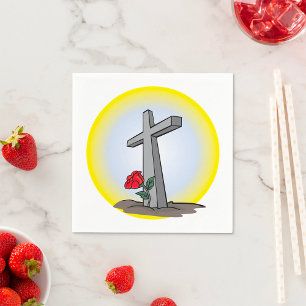 Serviette En Papier Croix funéraire religieuse avec rose rouge