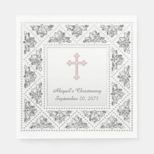 Serviette En Papier Croix grise et rose élégante