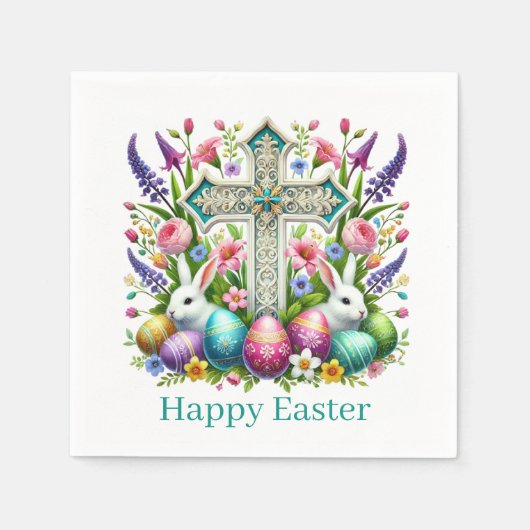 Serviette En Papier Croix joyeuses de Pâques religieuses (Devant)