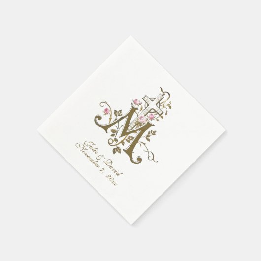 Serviette En Papier Croix mariale catholique avec Mariage rose (Coin)