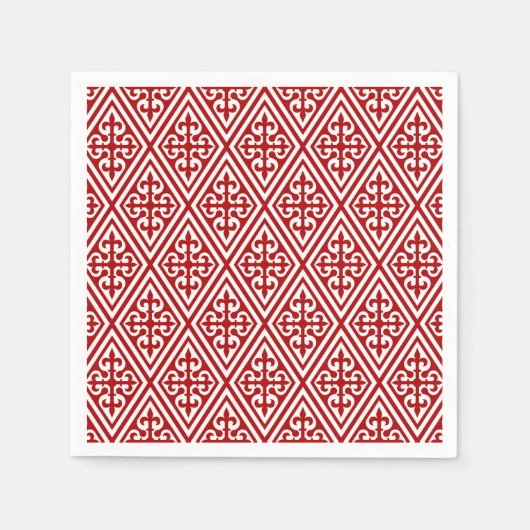 Serviette En Papier Croix médiévale Damask - Rouge profond et blanc (Devant)