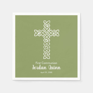 Serviette En Papier Croix Moss Green Communion Baptism Christening