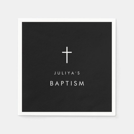 Serviette En Papier Croix noire Baptême (Devant)