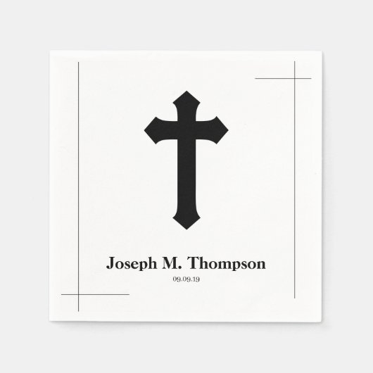 Serviette En Papier Croix Noire Simple Moderne Première Communion Sain (Devant)