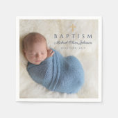 Serviette En Papier Croix religieuse bleu moderne Boy Baptism Photo (Devant)