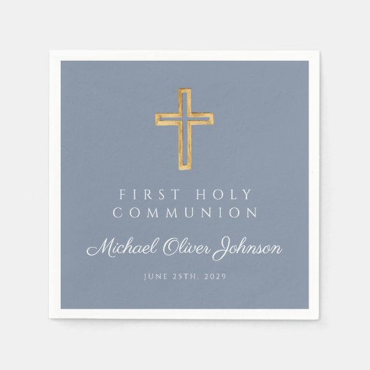 Serviette En Papier Croix Religieuse Bleue Dusty Boy Première Communio (Devant)