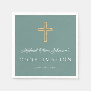 Serviette En Papier Croix religieuse verte moderne pour confirmation g