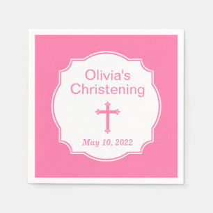 Serviette En Papier Croix rose Baby Girl Baptism Christening