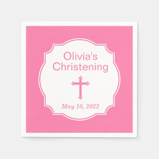 Serviette En Papier Croix rose Baby Girl Baptism Christening (Devant)
