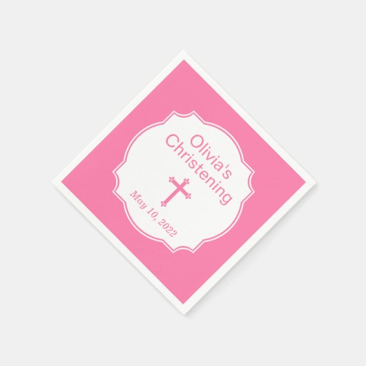 Serviette En Papier Croix rose Baby Girl Baptism Christening (Coin)