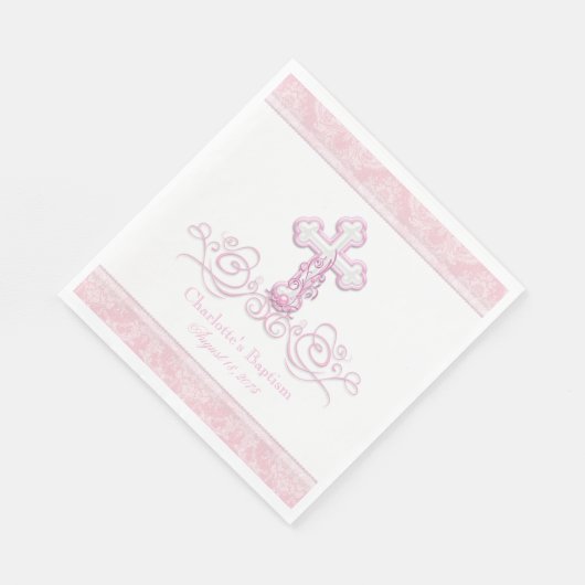 Serviette En Papier Croix rose Damask Filles Baptême Communion serviet (Coin)