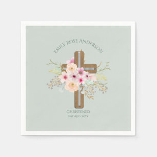 Serviette En Papier Croix rose florale Bouquet Girl Baptême Christenin