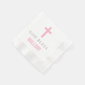 Serviette En Papier Croix rose moderne Dieu Bénie Bébé Fille Baptême (Coin)