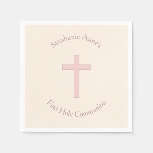 Serviette En Papier Croix rose pastel communion (Devant)