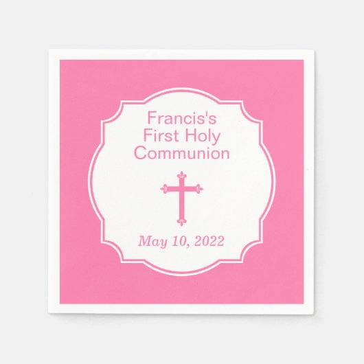 Serviette En Papier Croix rose Première communion sainte (Devant)