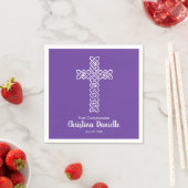 Serviette En Papier Croix royale pourpre | Baptême Communion (En situation)