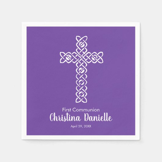 Serviette En Papier Croix royale pourpre | Baptême Communion (Devant)