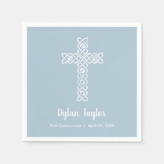 Serviette En Papier Croix sur acier bleu religieux (Devant)