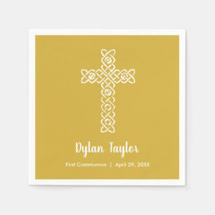 Serviette En Papier Croix sur la communion dorée brillante Baptême Chr