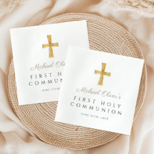 Serviette En Papier Croix Taupe Garçon Religieux Première Communion So