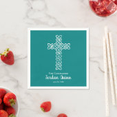 Serviette En Papier Croix | Turquoise Communion Baptême Christening (En situation)