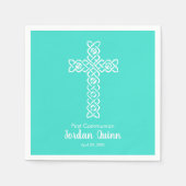 Serviette En Papier Croix | Turquoise Communion Baptême Christening (Devant)