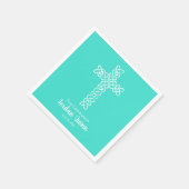 Serviette En Papier Croix | Turquoise Communion Baptême Christening (Coin)