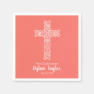 Serviette En Papier Croix Vivre Communion de corail Baptême Christen