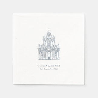Serviette En Papier Croquis classique du lieu de l'église | Chic Maria
