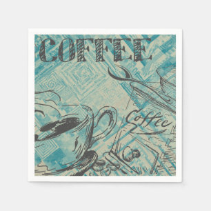 Serviette En Papier Croquis d'art de café moderne bleu
