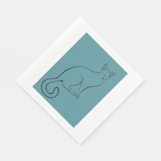 Serviette En Papier Croquis de chat élégant (Coin)