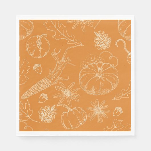 Serviette En Papier Croquis de fête d'automne en orange (Devant)