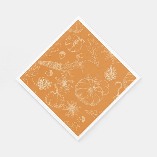 Serviette En Papier Croquis de fête d'automne en orange (Coin)
