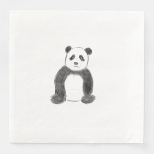 Serviette En Papier Croquis de panda en noir et blanc