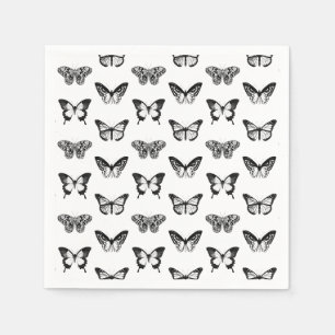 Serviette En Papier Croquis de papillon, noir et blanc