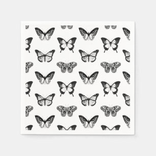Serviette En Papier Croquis de papillon, noir et blanc