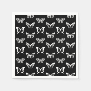 Serviette En Papier Croquis de papillon, noir et blanc