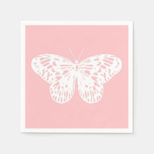 Serviette En Papier Croquis de papillon, rose coquillage et blanc