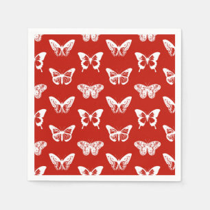 Serviette En Papier Croquis de papillon, rouge profond et blanc